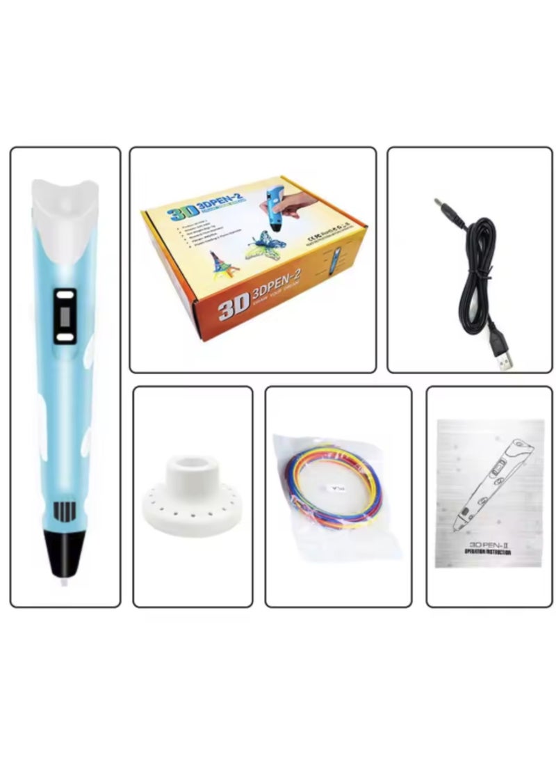Yuwell 3D Printing Pen with Display for Kids & Beginners, 3D Pen 2 with PLA Filament Starter Kit, Drawing & Modeling Pen with LCD Screen, Ultrasonic Sealed Nozzle, Educational STEM Gift with Project Guide & Charger Blue - Image 4